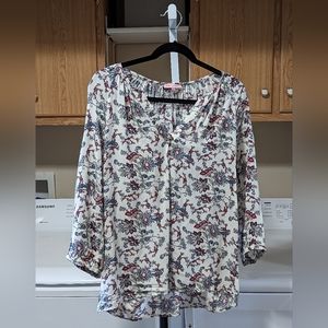 Rose & Thyme Floral V-Neck 3/4 Sleeve Blouse Women's Size L